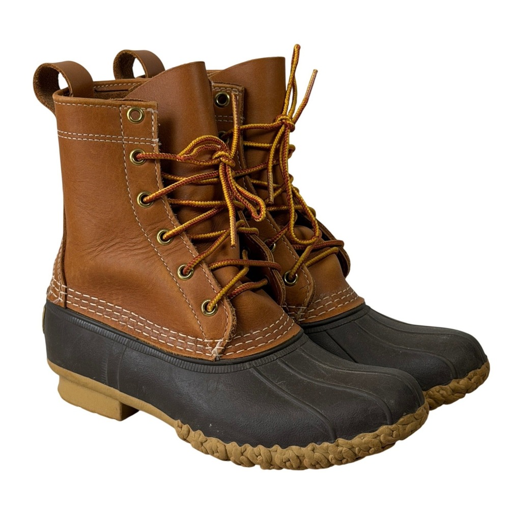 LL Bean Boots 8 Inch Duck Boots Womens 8M Tan Brown Leather Made‎ in USA